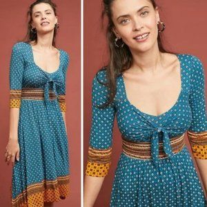 Anthropologie Maeve Beloved Tie Front Midi Dress